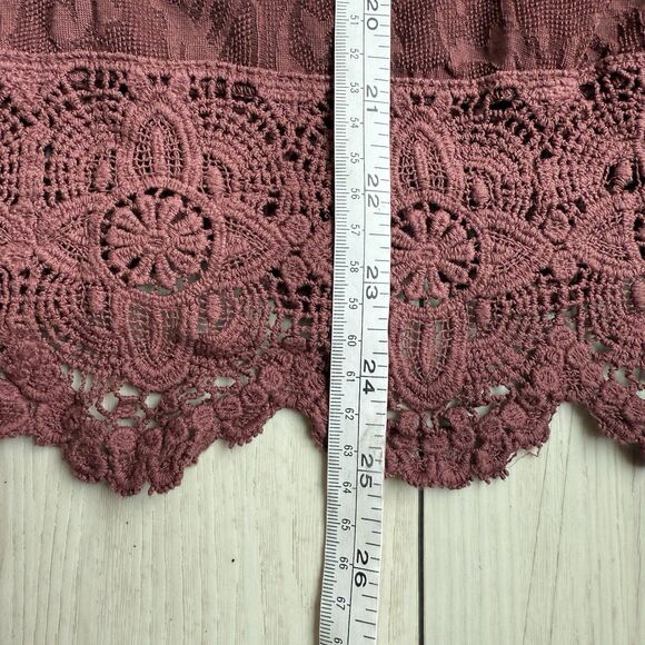 BKE red Women’s Medium Lace Hooded Top Burgundy Grunge Y2K Long Sleeve - Picture 6 of 6